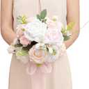 Ling's moment Blush Pink & White Bridesmaid Bouquet, Wedding Bouquets for Bridesmaids, 7 Inch Bridal Bouquets for Bridesmaids, Wedding, Ceremony, Anniversary, etc. (Pk-cream & Blush)