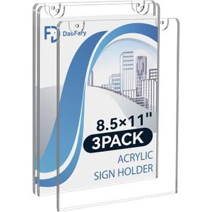 Daofary Wall Mount Acrylic Sign Holder 8.5'' x 11'', Clear Plexi Door Sign Holder Document Holder Plastic Picture Frames with All Mounting Accessories No Tape (3 Pack)