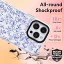 ChiCsFleur for iPhone 16 Case, TPU Phone case with Camera Protection for Women Girls Teens - Blue Fall Petal Blossom Floral Chinoiserie Decor Minimalist Gift Design Sorority Aesthetic Unique (LapisPeony)