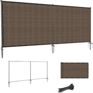 SunnyRoyal 5' x 12' Privacy Fence Screen Panel with Iron Poles Freestanding No Dig Heavy Duty Windscreen Mesh Fabric Temporary Dog Fencing for Outdoor Backyard Patio Garden (Brown)