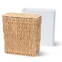 Coeusy 3 Gallon Wicker Trash Can,Small Bathroom Trash Can with Lid,Natural Water Hyacinth Wicker Waste Basket for Bedroom,Toilet,Narrow Garbage Can with Removable Liner