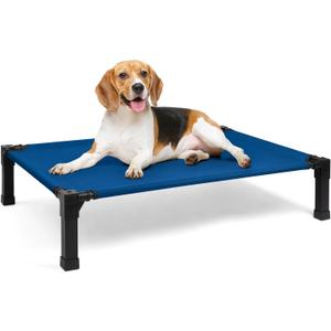 Heeyoo Elevated Dog Bed, Cooling Raised Pet Cot with Chew Proof Washable Breathable Mesh and Metal Frame, Portable Dog Cot Bed with No-Slip Feet for Outdoor or Indoor Use (42"L x 30"W x 8.4"H, Navy)