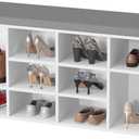 PayLessHere Shoe Bench Storage Bench 10 Compartments Shoe Organizer with 3-Tier Shoe Rack Bench Adjustable Shelves Shoe Shelf for Living Room Entryway Hallway Bedroom (White and Grey)