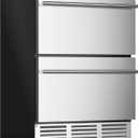 EUHOMY 24 Inch Under Counter Double Drawer Fridge, Weather Proof Stainless Steel Outdoor Beverage Refrigerator for Patio, Built-in Beverage Fridge for Home & Commercial Use Stainless Steel Silver