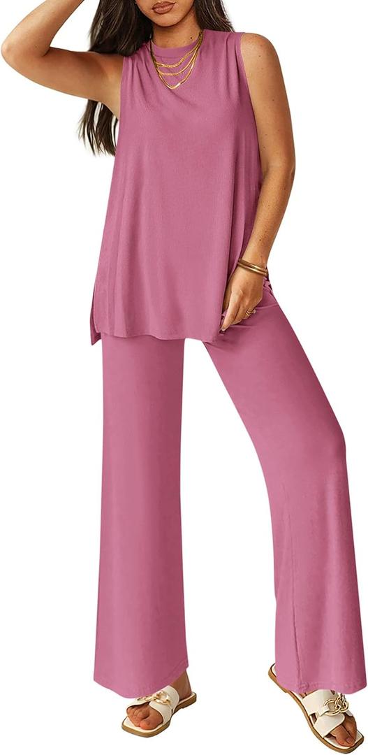 PRETTYGARDEN 2 Piece Lounge Sets for Women Summer Airport Travel Outfit 2026 Casual Matching Spring Clothes Track Sweat Suits (Pink, XXL)