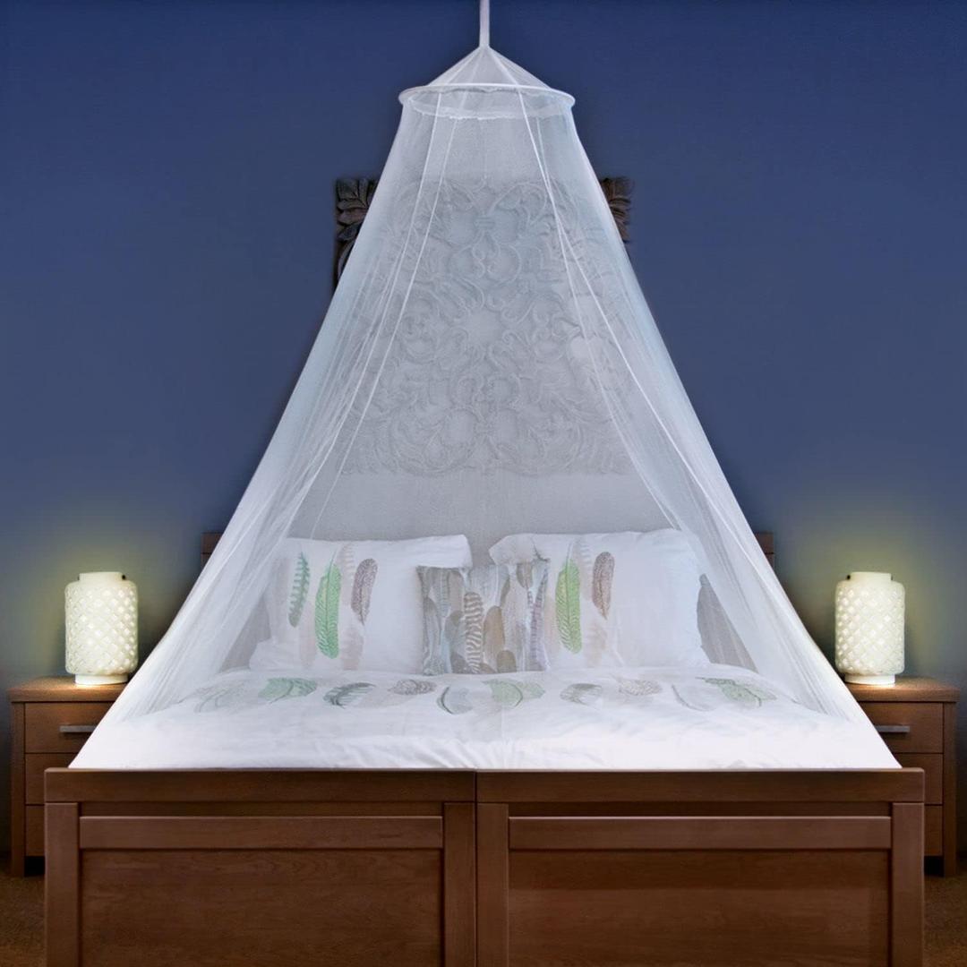 Mosquito Net for Single to King-Sized Beds  Fully-Enclosed Bed Canopy for Travel or Decoration  Free Bag, Hanging Kit & Adhesive Ceiling Hooks for Easy Setup (Conical XL No Opening, White)