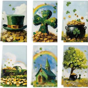 St. Patrick's Day Kitchen Towels 18x26 Inch Clover Kitchen Dish Towels Hand Towels Seasonal Holiday Anniversary Indoor Bathroom Decoration Set of 6