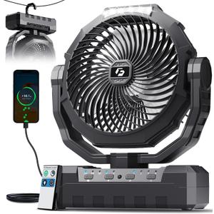 FRIZCOL 3-in-1 Camping Fan - Portable Fans Rechargeable - 48000mAh Battery Powered Fan with Light & Remote for Indoor, Outdoor, Tent, Travel, Fishing, Jobsite, Gifts for Men Dad Him - Black