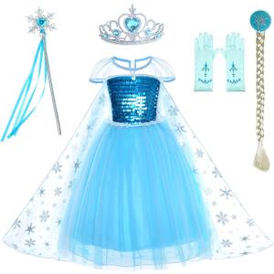 Party Chili Princess Costumes Birthday Dress Up for Little Girls with Crown,Mace,Gloves Accessories 3-12 Years