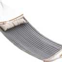 SONGMICS Hammock, Quilted Hammock with Curved Bamboo Spreaders, Pillow, 78.7 x 55.1 Inches, Portable Padded Hammock Holds up to 495 lb, Gray and Beige UGDC34CG