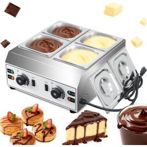 Chocolate Melting Pot 4-Tanks Commercial Chocolate Tempering Machine Chocolate Tempering Pot 2000W Electric Chocolate Melter Pot Chocolate Warmer for Milk Coffee Cheese