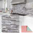 StyloVue 20 Sheets Peel and Stick Backsplash, Distressed Wood with Metal Silver Self Adhesive Wall Tiles Upgrade Your Kitchen Backsplash, RV, Fireplace