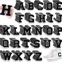 104 Pcs Chenille Letters Patches Iron on Large 3.2 H x 2.4 W College Letters Patches Embroidered Trimmed Preppy Alphabet for Clothing Repairing(White, Black)