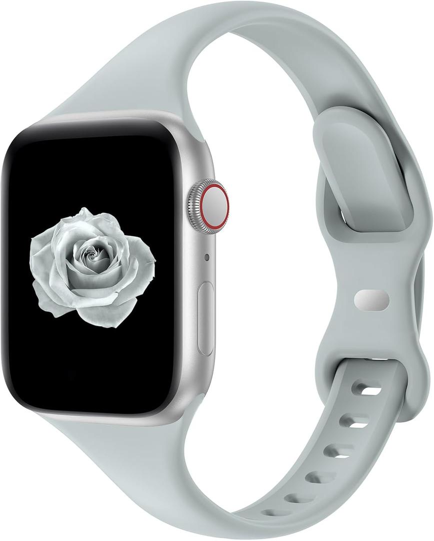 Thin Slim Band Compatible with Apple Watch 342(Series 3 2 1)/44/45/46/49mm, Replacement Silicone Sport Strap for iWatch Series 11/10/9/8/7/6/5/4/3/2/1 Ultra SE Women Men, Succulent