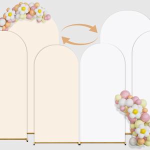 Arch Backdrop Cover Set of 3 Double Color 4ft/ 5ft/ 6ft Wedding Arch Cover Spandex Fitted Arch Covers, Round Top Arch Backdrop Cover for Baby Party Birthday Banquet Shower (White+Cream)