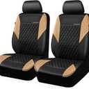 CAR PASS Quilting Leather Front Seat Covers, Automotive Waterproof Deluxe PU Premium Vinyl Luxury Two Front Seats Only Universal Fit for Cars Sedans SUVs Airbag Compatible,2 Pieces,Black&Beige