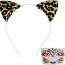 Pack Of 2 DDazzling Glitter Cheetah Print Ears Headband with Leopard Face Stickers for Halloween Animal Cosplay