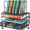 BOHDK Mesh Desk Organizer, 3-in-1 Desktop Organizer with 3 Tier Tray and 5 Upright Sections, File Organizer for Desk with Sliding Drawer, Black