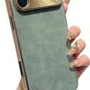 Caseative Plating Camera Lens Protection Soft Touch Suede Leather Compatible with iPhone Case (Green,iPhone 17 Pro Max)