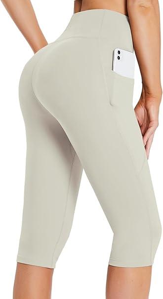 baleaf Women's Capri Leggings with Pockets High Waisted Knee Length Capris Stretch for Casual Yoga Pants Workout Exercise M