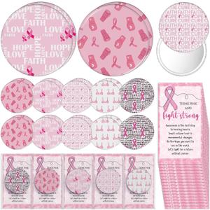 2 x Geelin 40 Sets Breast Cancer Awareness Accessories for Women Mini Pocket Mirrors Pink Ribbons Portable Round Makeup Mirror with Think Pink Fight Card for Charity Recognition Public Event Survivor