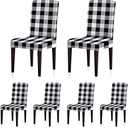 SoulFeel Set of 6 Buffalo Check Chair Covers, Removable and Washable Stretch Spandex Parsons Chair Seat Protector Slipcovers for Dining Room, Restaurant, Hotel, Banquet, Ceremony (Black/White Plaid)