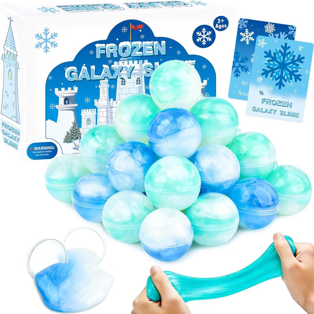 24 Pack Frozen Slime Party Favors, for Kids Ice Slime Ball Snowflake Putty Toy Valentines Day Christmas Easter Goodie Bag Stuffer Classroom Reward for Girls Boys Stretchy Non-Sticky Stress Relief