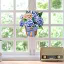 Barydat Spring Door Decorations Blue Hydrangea Wreaths Sign Flowers Spring Door Hanger Rustic Wooden Easter Welcome Hanging Wreath Decorations for Summer Front Indoor Home Porch Wall Windows