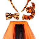 WILLBOND 4 Pieces Tiger Costume Adult Kids Animal Fancy Dress Costume Tiger Ear Tail Headband Bow Tie Tutu Skirt for Women, Medium