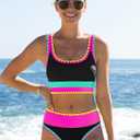 popvil High Waisted Bikini Sets for Women Tummy Control Swimsuits 3 Piece Bathing Suits Neon Swimwear with Skirt 2026, Black Large