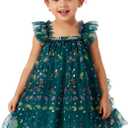 Toddler Girl Christmas Tutu Dress Gilding Printed Sleeveless Layered Tulle Outfit 2-5T (Green)