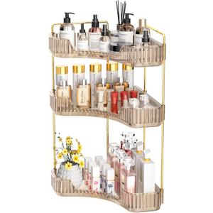GTI 3-Tier Corner Bathroom Counter Organizer, Large Capacity Makeup Organizer Countertop, Perfume Cosmetics Skincare Vanity Organizers, Exquisite Countertop Storage for Women (Amber) (10" x 10" x 17.5")