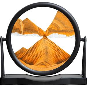KPNUWN Moving Sand Art, Round Glass Quicksand Painting, Sand Art Liquid Motion Picture, 3D Hourglass Deep Sea Sandscape for Desktop Home Office Decor (8 Inch Orange)