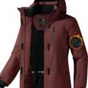 FREE SOLDIER Women's Waterproof Ski Snow Jacket Fleece Lined Warm Winter Rain Jacket with Hood Fully Taped Seams (X-Large, Wine Red)