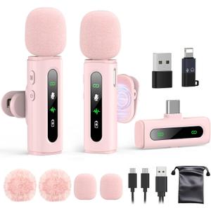 USB C Lavalier Microphone Wireless Mini Mic for Type-C Android Phone/Tablet/PC Video Recording Clip-on Mics with Rotatable Clip&Denoise Recording, Ideal for Vlog Tiktok Youtube Content Creator, Pink