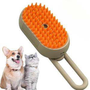3 x 4-in-1 Cat Grooming Brush  Water Spray & Self-Cleaning Shedding Brush for Cats & Dogs  Pet Hair Removal & Massage Comb for Long & Short Hair (Beige).