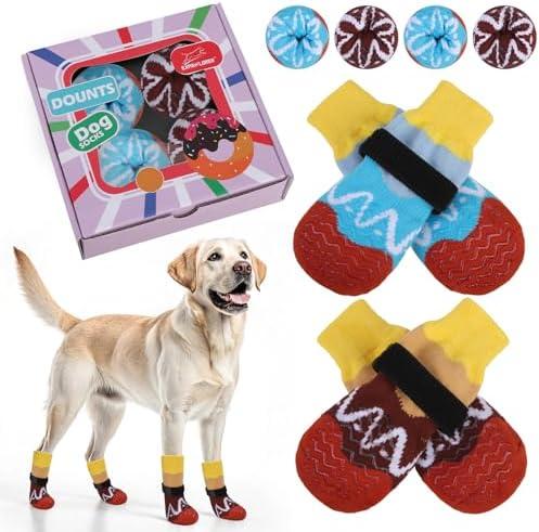 EXPAWLORER 4 Pcs Anti Slip Dog Socks for Prevent Licking Paws, Snow Winter Dog Boots & Paw Protectors, Dog Booties for Hardwood Floor, Dog Shoes for Small Medium Large Senior Dogs, Size S