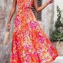 PRETTYGARDEN Women's Summer Floral One Shoulder Maxi Dress Knot Ruffle Boho Beach Vacation Wedding Guest Long Sun Dresses (Orange, S)