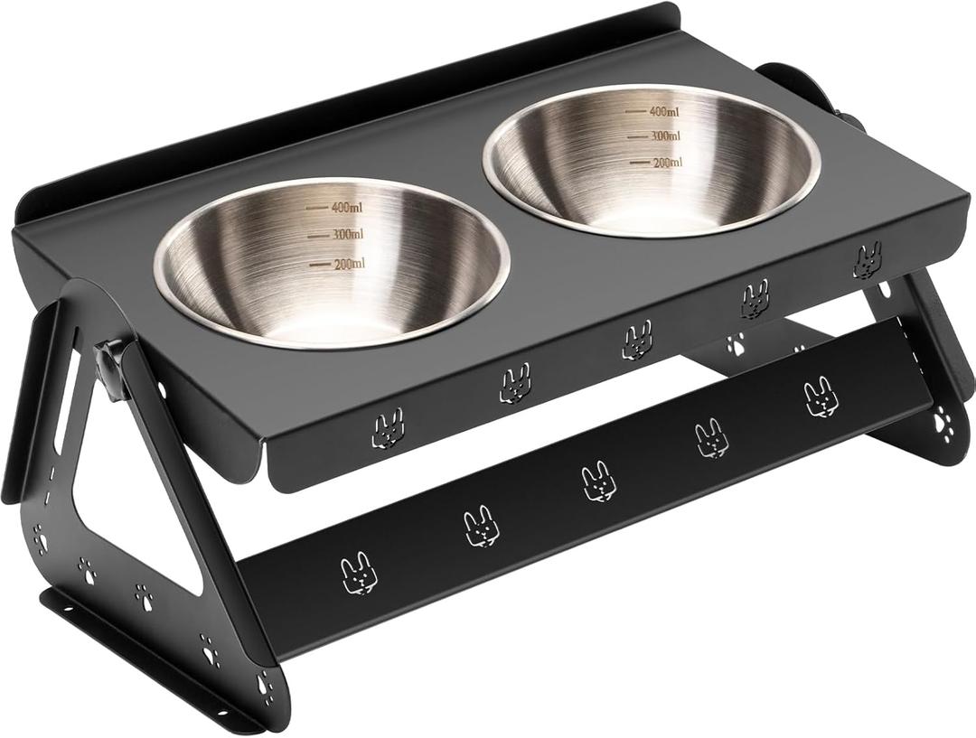 JUNSPOW Elevated Dog Bowls with 2 400ml Stainless Steel Bowls for Small Medium Dogs, Cats, 3.35''-6.3'' Height Adjustable and 15 Tilted Adjustment Raised Stand, Lifted Pet Food & Water Feeder