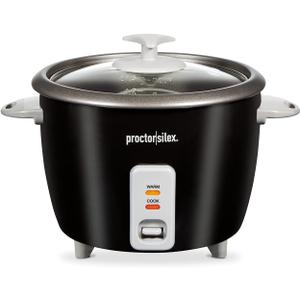 Proctor Silex Rice Cooker & Food Steamer, 16 Cups Cooked (8 Cups Uncooked), Includes Steam and Rinsing Basket, Black (37527)