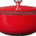 Lodge Essential Enamel Cast Iron Dutch Oven with Lid 7.5 Quart - Oven-Safe Enamel Cookware up to 500 F - Heat-Retaining Braising & Roasting Pot - Non-Toxic Cookware - Island Spice Red