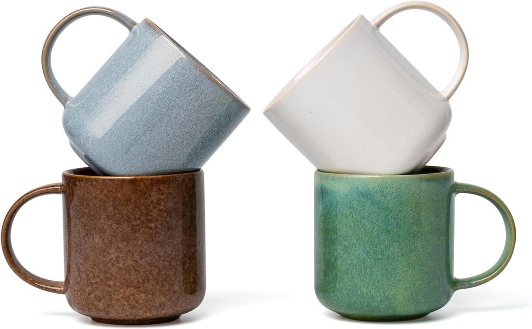 Ol Ceramic Mug Set of 4-15oz Cute Coffee Mugs for Hot Chocolate, Espresso, and Tea, Nordic Style, Dishwasher and Microwave Safe, Gift for Coffee Lovers