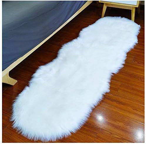 DSHXL Faux Sheepskin Fur Fuzzy Furry Rug, 2x6 Ft Irregular White Furry Rugs, Bedside Fluffy Area Rug Fur Rugs for Bedroom, Living Room, Dorm Room, Photography
