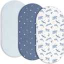 Gllquen Baby Muslin Bassinet Sheets 3 Pack, Breathable Elastic Cozy Fitted Cotton Bassinet Mattress Sheet for Baby Boy Girls, Fit for Hourglass Oval Rectangular Cradle Pad Sheets 33"x17" (Star)