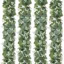 KHOYIME Eucalyptus Garland with White Flowers, 4 Packs 5.9Ft Artificial Silver Dollar Eucalyptus Leaves Plant Fake Greenery Hanging Ivy Vines Faux Wreath for Wedding Arch Party Mantle Table Home Decor