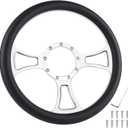 YHK 14 inch Universal 9 Hole Racing Steering Wheel Aluminum 3 Spokes Leather 9 Bolt Racing Steering Wheel Fit for Most 1967-94 GM Cars