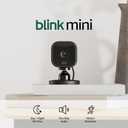 Blink Mini - Compact indoor plug-in smart security camera, 1080p HD video, night vision, motion detection, two-way audio, easy set up, Works with Alexa 2 cameras (Black)