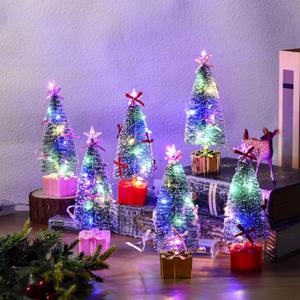 Soulchen 12 Pcs Mini Christmas Tree with Lights Tabletop Centerpieces Christmas Snowflake Tree with Star and Bow for Decorations Holiday Party Ornament Indoor Xmas Holiday Party