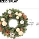 Small Christmas Wreath, 13Inch Artificial Beige Velvet Ball Pine Cone Mini Wreaths for Front Door Christmas Decorations, for Indoor Outdoor Home Hoilday Party Xmas Wall Decor.