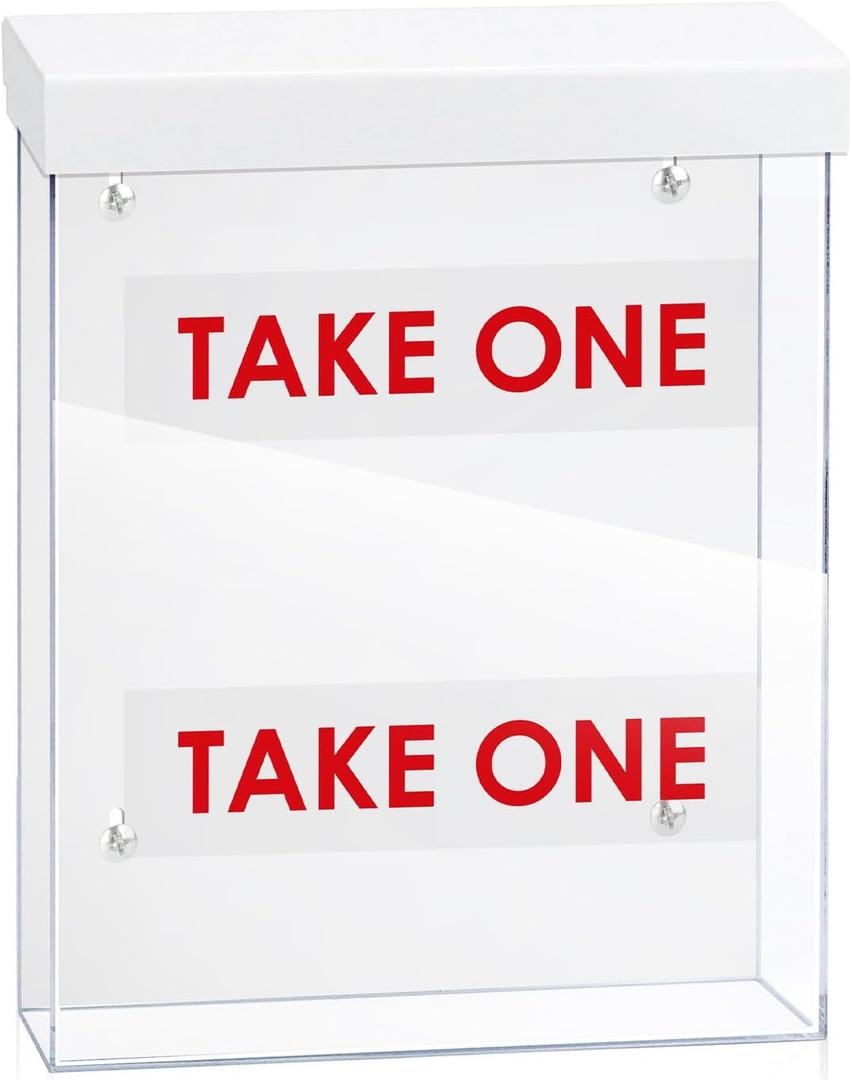 9.1" x 11.6" Outdoor Take One Brochure Holder Waterproof Wall Mount Literature Permit Box with Lid Screws Clear Acrylic Document Holder Fits Letter Size A4 Flyers Booklets Pamphlets (TAKE ONE WHITE)